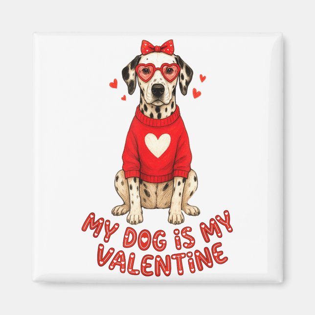 Aimant My Dog Is My Valentine Dalmatian Heart Gles Bow Do (Devant)