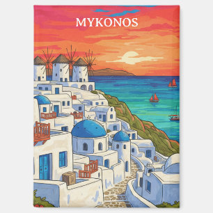 Aimant Mykonos Grèce Moulins à vent Voyage Vintage