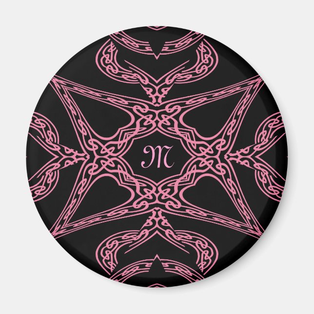 Aimant Mystère rose monogramme gothique M (Devant)