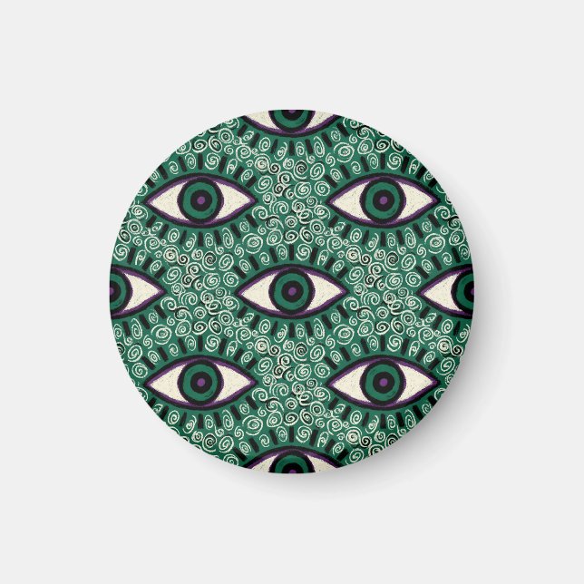 Aimant "Mystic Emerald Eyes" - Psychedelic Swirl Seamless (Devant)