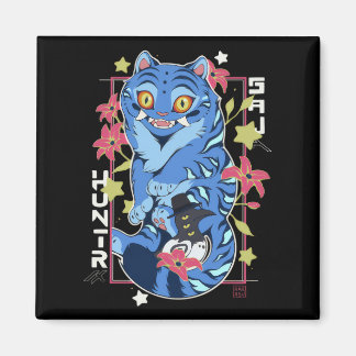 Aimant Mystical Blue Tiger Japanese Folk Art Style