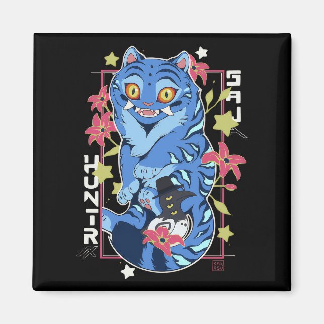 Aimant Mystical Blue Tiger Japanese Folk Art Style (Devant)