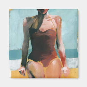 Aimant Nage vintage - maillot de bain rouge