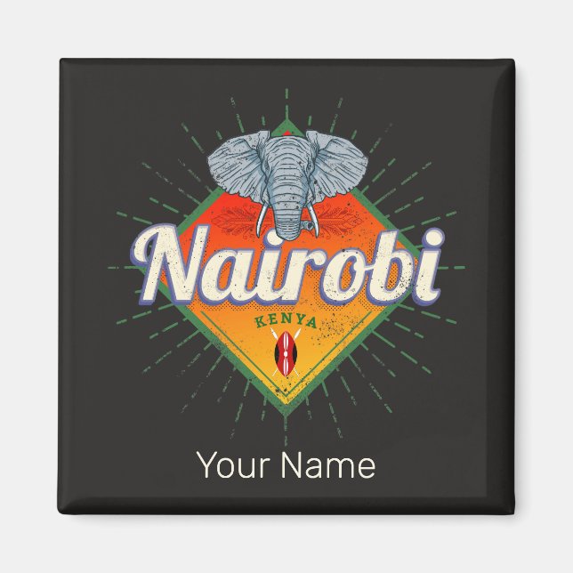 Aimant Nairobi Capital Kenya Elephant Afrique Vintage (Devant)