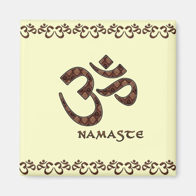 Aimant Namaste avec symbole Om Brown et crème (Devant)