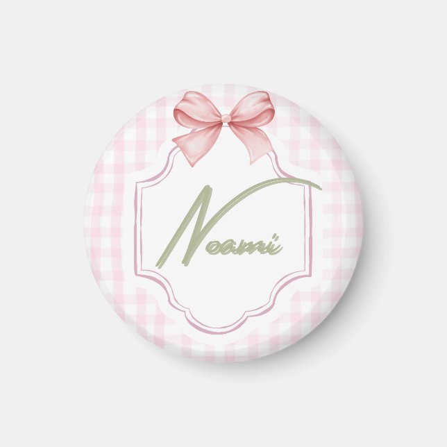 Aimant Naomi Baby Girl Nursery Bow&En vichy personnalisée (Devant)