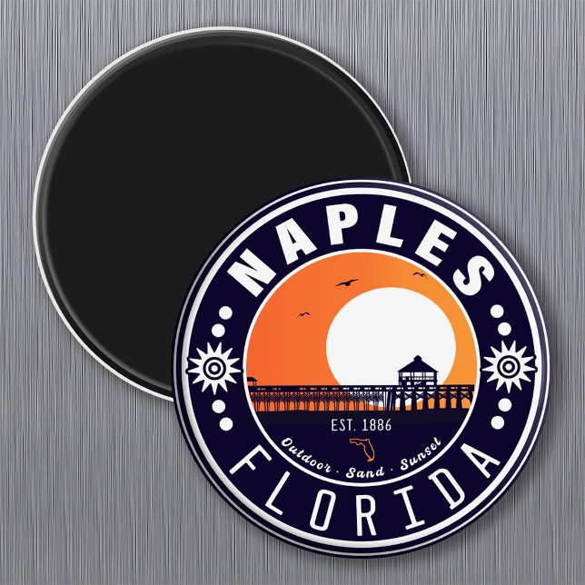 Aimant Naples Florida Beach Retro Sunset Pier 80s (Créateur téléchargé)