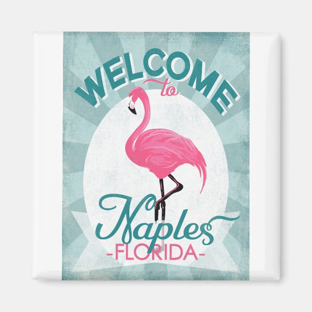 Aimant Naples Florida Flamant rose rose - Vintage Retro T (Devant)