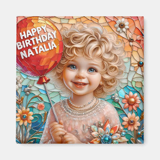 Aimant NATALIA~ Happy Birthday ~ Cute Girl Balloon ~ 