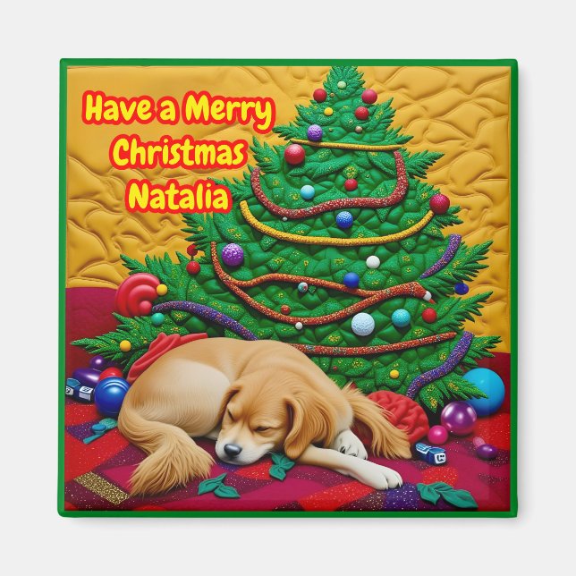 Aimant NATALIA~ JOYEUX NOËL ~ Arbre Jouets Chien ~  (Devant)