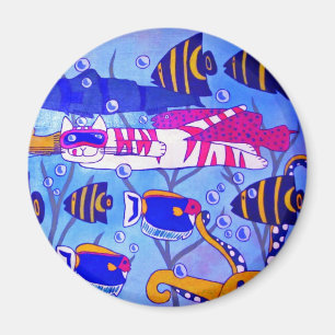 Aimant Natation de chat avec des poissons