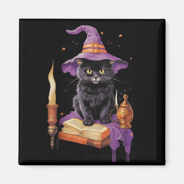 Aimant Nation de chats Sorcière Halloween Chat noir Wicca (Devant)