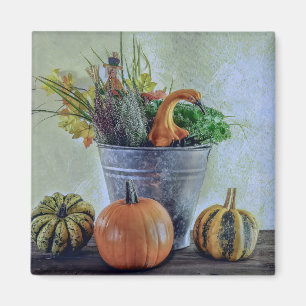 Aimant Nature morte d'automne avec citrouilles, fleurs