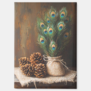 Aimant Nature morte Plumes de paon Cônes de pin