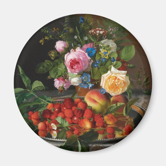 Aimant Nature morte Roses et Fraises par Otto Ottesen (Devant)