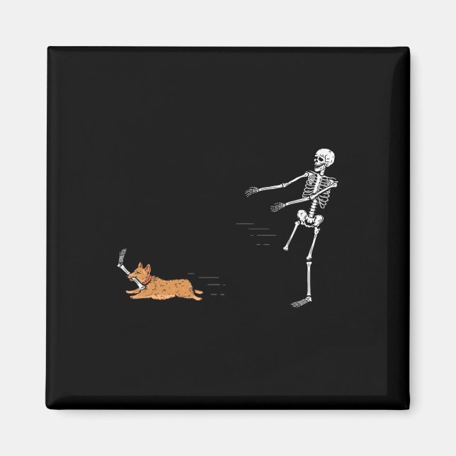 Aimant Naughty Corgi Chien Fun Skeleton Halloween (Devant)
