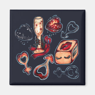 Aimant Naughty Dice & Champagne Adult Humor Dark Romance 