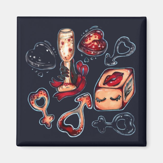 Aimant Naughty Dice & Champagne Adult Humor Dark Romance  (Devant)