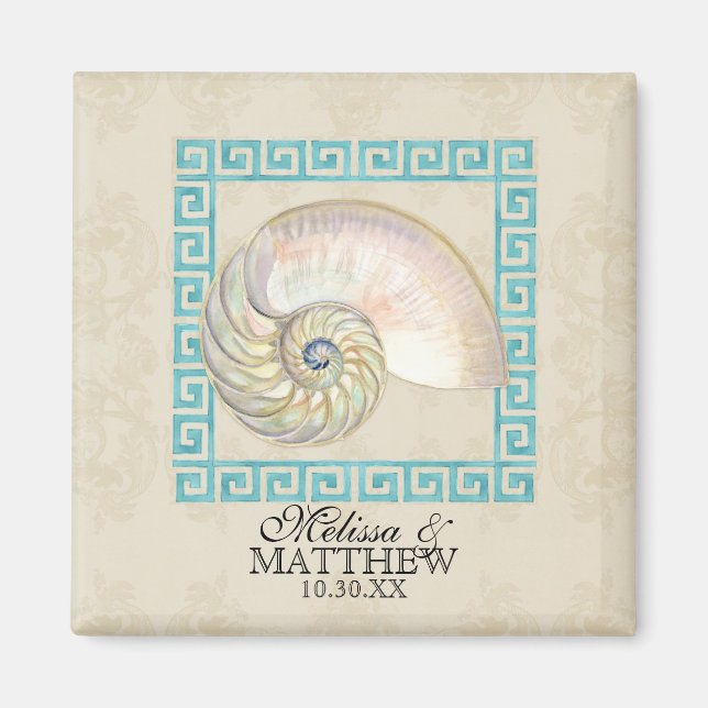 Aimant Nautilus Shell aquarelle grecque clé Damask plage (Devant)