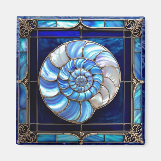 Aimant Nautilus Shell in Blue Stained-Glass Look (Devant)