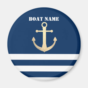 Aimant Nautique, Ancre Dorée Rayures Bleu Marine