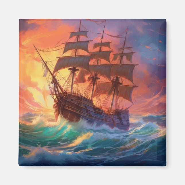 Aimant Navire À Voile Sur Une Mer Tempérée (Devant)