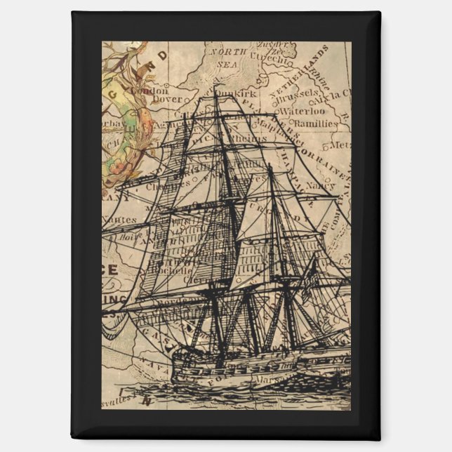 Aimant Navire Ancien et Carte (Recto)