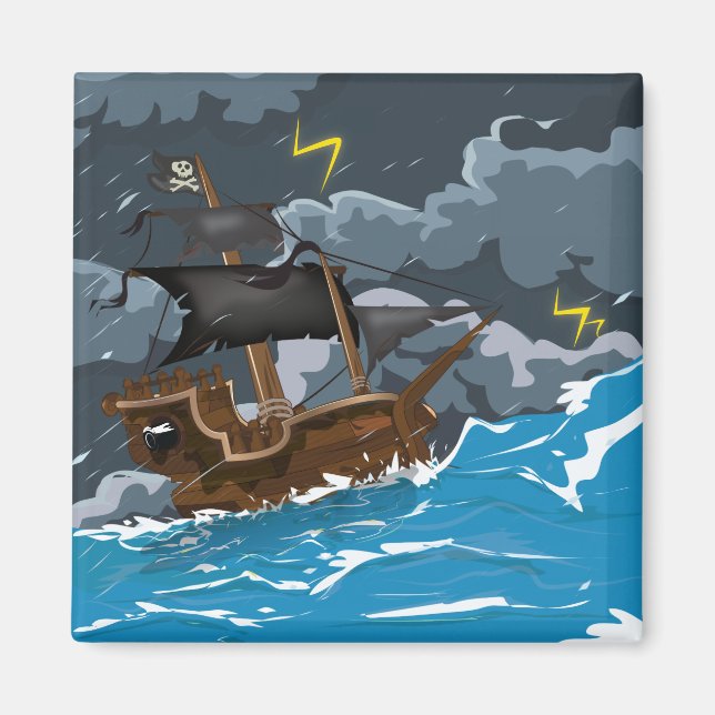 Aimant Navire Pirate dans la Tempête (Devant)