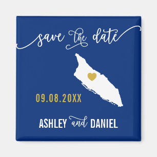 Aimant Navy Aruba Wedding Save the Date Map