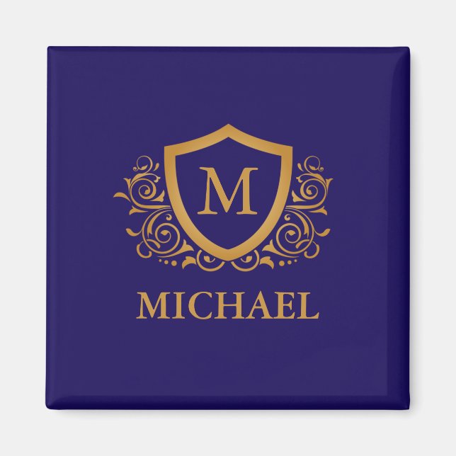 Aimant Navy Blue and Gold Personalized Monogram Name (Devant)