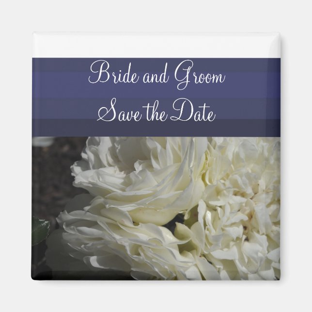 Aimant Navy Blue avec Roses Crème Save the Date (Devant)
