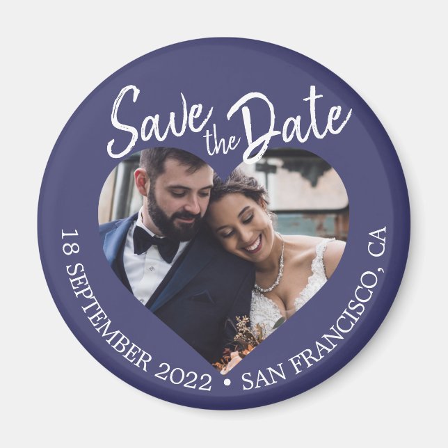 Aimant Navy Blue Photo Modern Script Save the Date (Devant)