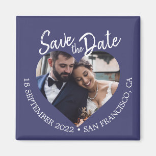 Aimant Navy Blue Photo Moderne Faire-Part de Date de Mari