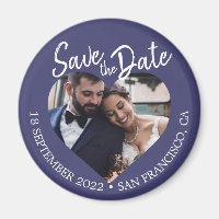 Navy Blue Photo Moderne Faire-Part de Date de Mari