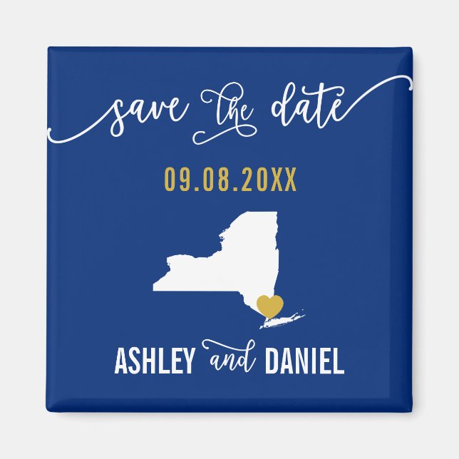 Aimant Navy New York Wedding Save the Date Map (Devant)