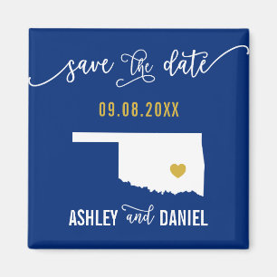 Aimant Navy Oklahoma Wedding Save the Date Map