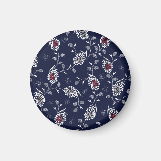 Aimant Navy Paisley : Design Motif élégant. (Devant)