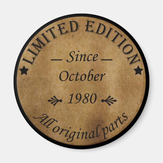 Aimant né en octobre 1980 anniversaire vintage (Devant)