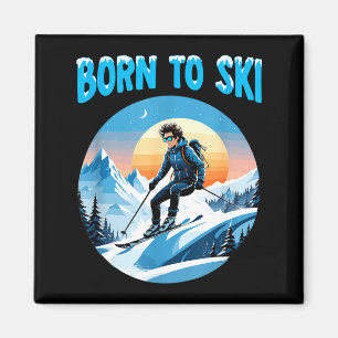 Aimant Né pour skier lunettes de ski drôles montagne hive