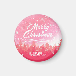 Aimant Neige blanche rose Forêt pacifique Joyeux Noël