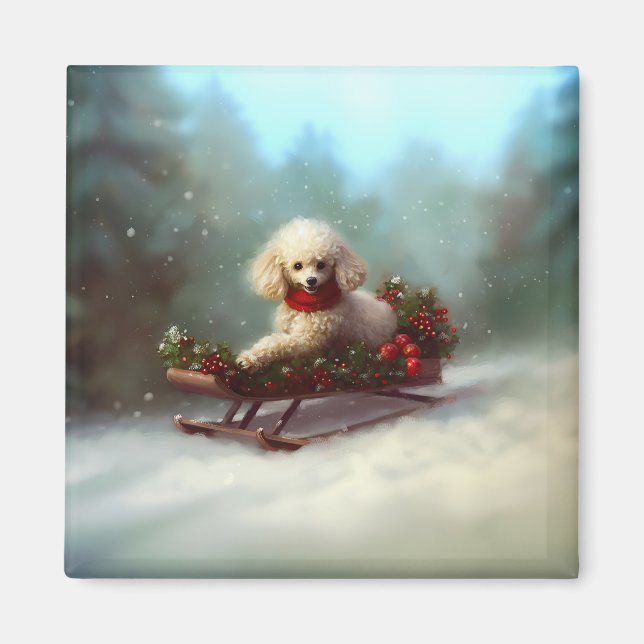 Aimant Neige de Noël caniche hiver (Devant)