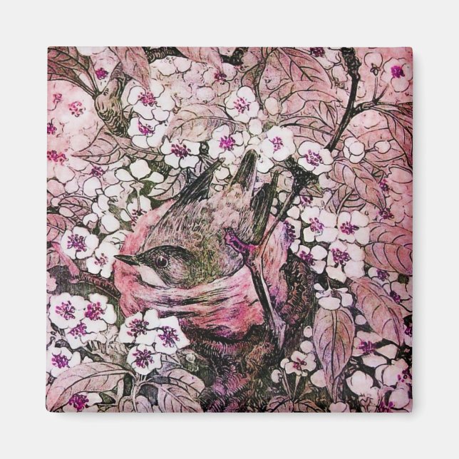 AIMANT NEST D'OISEAU, FLEURS DE PRINTEMPS ROUGES ROUGES B (Devant)