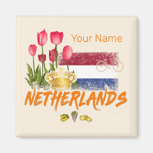 Aimant Netherlands Vintage Holland Flag and Dutch Tulip