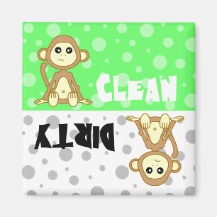 Aimant Nettoyage de singes mignons / Lave-vaisselle sale