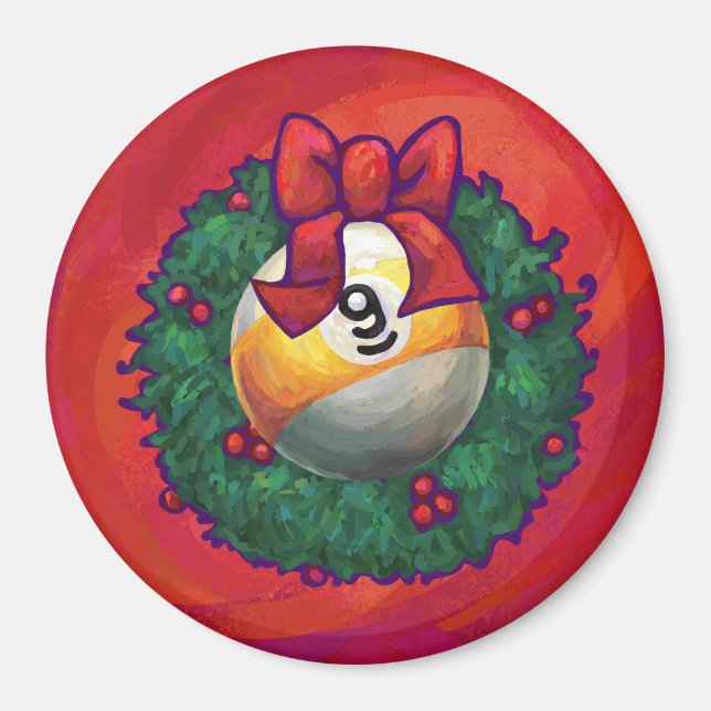 Aimant Neuf boules en couronne rouge pour Noël (Devant)