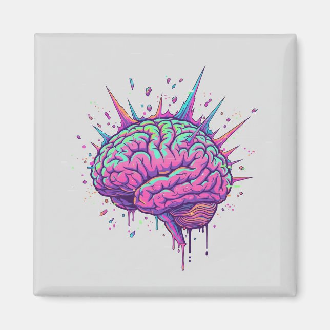 Aimant Neurospicy Cyberpunk Art | Pink Neon Brain  (Devant)