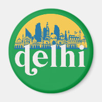 New Delhi India Retro City Skyline Cityscape Art