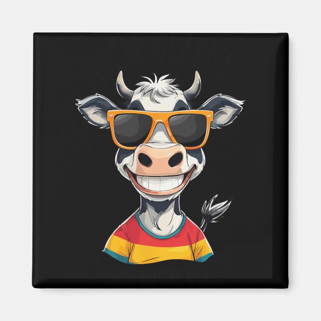 Aimant New Glarus Wi Usa Funny Cow Cartoon Design  (Devant)