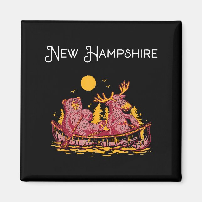 Aimant New Hampshire Shirt Funny Canoe Moose Elk Bear Lak (Devant)