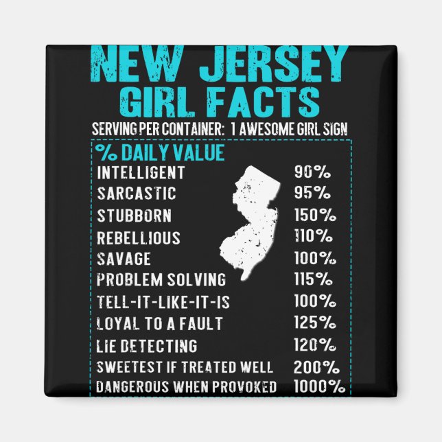 Aimant New Jersey Girl Facts Funny Birthday Gift Born In  (Devant)